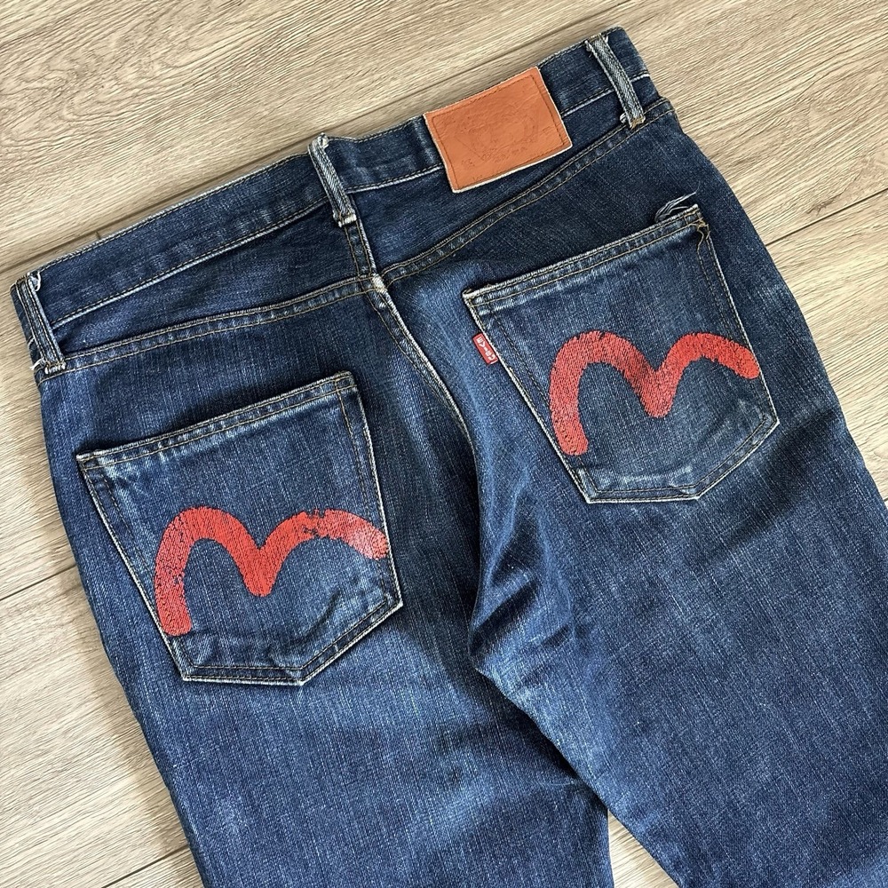 Vintage Evisu Raw Denim Jeans Mens 32x28.5 Blue Japan Made (Tailored)